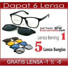 Frame Kacamata Minus Clip On 5 Lensa Anti Radiasi UV - Kacamata Polarized Hitam - Kacamata Magnet Sunglass Gaya R&ayban- Kacamata Oa&kley Pria Wanita
