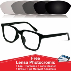 Frame Kacamata Photocromic / Photogrey / Fotogrey Minus Pria Wanita Bulat Anti Radiasi Komputer Berubah Warna L75045 Hitam