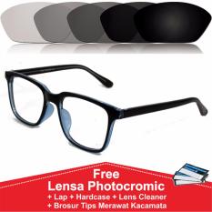 Frame Kacamata Photocromic / Photogrey / Fotogrey Minus Pria Wanita Bulat Anti Radiasi Komputer Berubah Warna L75045 Hitam Biru