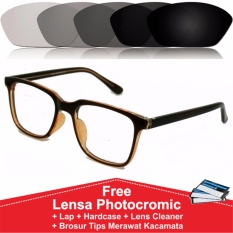 Frame Kacamata Photocromic / Photogrey / Fotogrey Minus Pria Wanita Bulat Anti Radiasi Komputer Berubah Warna L75045 Hitam Coklat