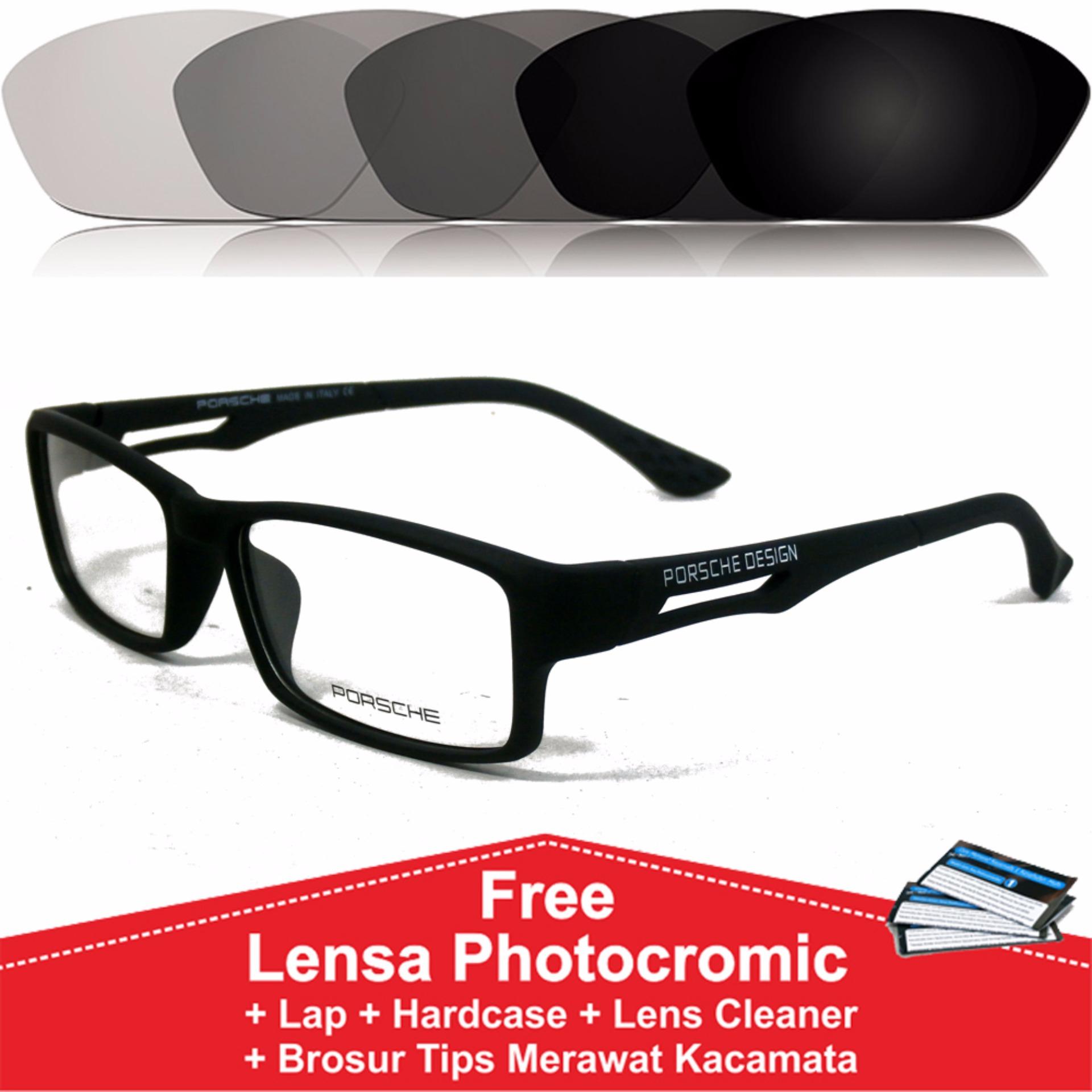 Frame Kacamata Photocromic / Photogrey / Fotogrey Minus Sporty Anti Radiasi Komputer Berubah Warna Porsche Design P837 Hitam