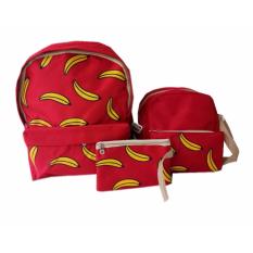Freeshop Ransel Tas Anak Banana 3 in 1 Kanvas Tas Sekolah Berlibur Bahu Bag Red - S327