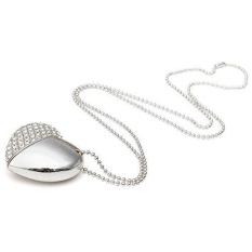 FS 16GB USB Flash Drive Necklace - Jeweled Metal Heart USB memory stick Pendant - Ideal Christmas Gift
