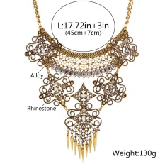 FS Cina Antik Suku Statement Kalung Paduan Rantai Berlian Buatan Bib Choker Warna: Tua Gold