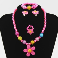 FS Anak-anak Bayi Perempuan Modis Perhiasan Resin Bunga Modeling Kalung + Rantai Tangan + Anting + Lingkaran