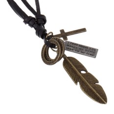 FS Uniseks Antik Paduan Feather Bentuk Liontin Kulit Kalung Modis Jewel Hadiah Natal