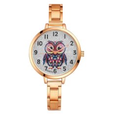 GAIETY Wanita Laki-laki Baja Watch Owl Pola Bunga QUARTZ Watch (Mawar Emas)-Intl