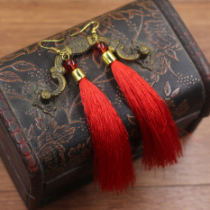 Gaya Cina Merah Naga atau Phoenix Gaun Pengantin Menikah Anting Aliran Sisir Anting