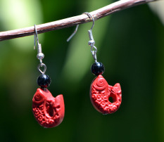 Gaya Oriental Yc211 Retro Ikan Lacquer Ukiran Batu Akik Hitam Anting-Anting Bibit Perak Anting