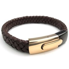 Gelang Borgol Stainless Steel haid kulit jepitan emas coklat hitam - 20.32 cm 21.59 cm 22.86 cm