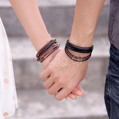 Gelang Kulit Pria Wanita - New Fashion Jewelry Wrap multilayer Leather Bracelets & Bangles For Men And Women - X001 - Coklat