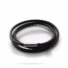 Gelang Tangan Kulit Hitam Fashion Pria Wanita Kasualis-Minimalis