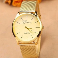 Geneva Jam Tangan Analog Pria Wanita Unisex JN Tali Strap Besi YQ001GD Diameter 35mm Women Men Watches Wristwatch Wrist Watch Stainless Steel Aksesoris Fashion Casual Elegan Stylish Trendy Modis Kuliah Kerja Kantor Jalan Simple Design - Gold
