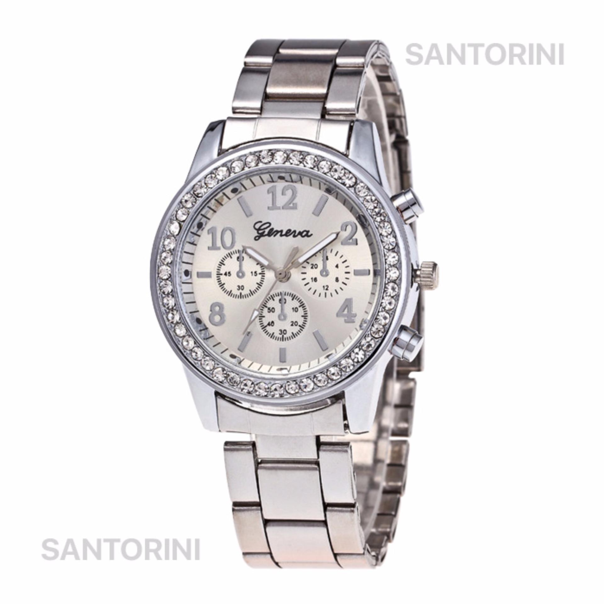 Geneva Jam Tangan Wanita Analog Diamond Fashion Casual Lady Wrist Watch - SILVER