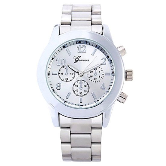 GENEVA Jam Tangan Wanita Analog Fashion Casual Women Strap Stainless Steel Wrist Quartz Watch - Silver