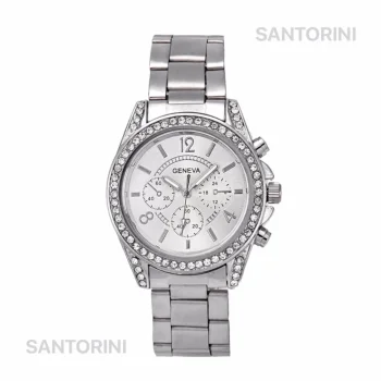 ... GENEVA Jam Tangan Wanita Analog Fashion Women Diamond Strap Stainless Steel Quartz Wrist Watch SILVER