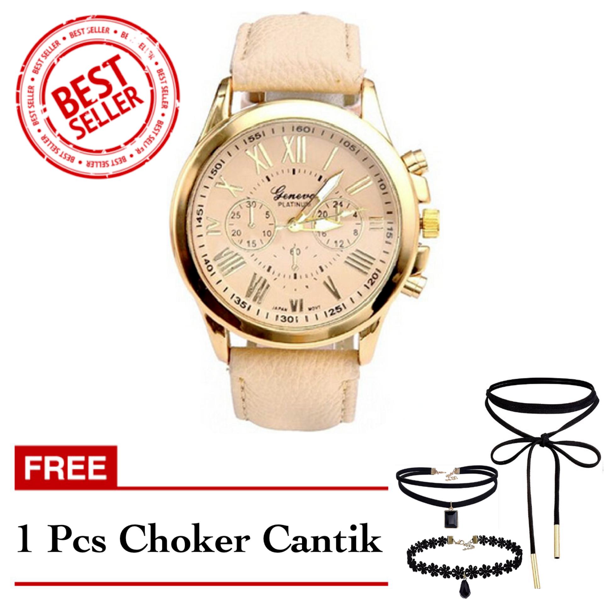 Geneva Free Choker Cantik - Jam Tangan Wanita - Beige - Strap Kulit - TPT4122705CREAM1 FREE CHOKER