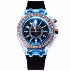Geneva Jam Tangan Wanita Diamond Rhinestone Fashion LED Quartz Jelly Silicone Women Watch - Black