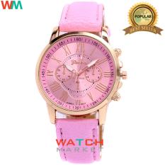 Geneva - Jam Tangan Wanita Strap Kulit Sintetis Woman Leather 001 - Pink Muda