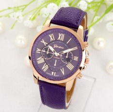 GENEVA Populer Wanita Doule Dials Roman Angka Arloji Kulit QUARTZ Wanita Jam Tangan Ungu-Intl