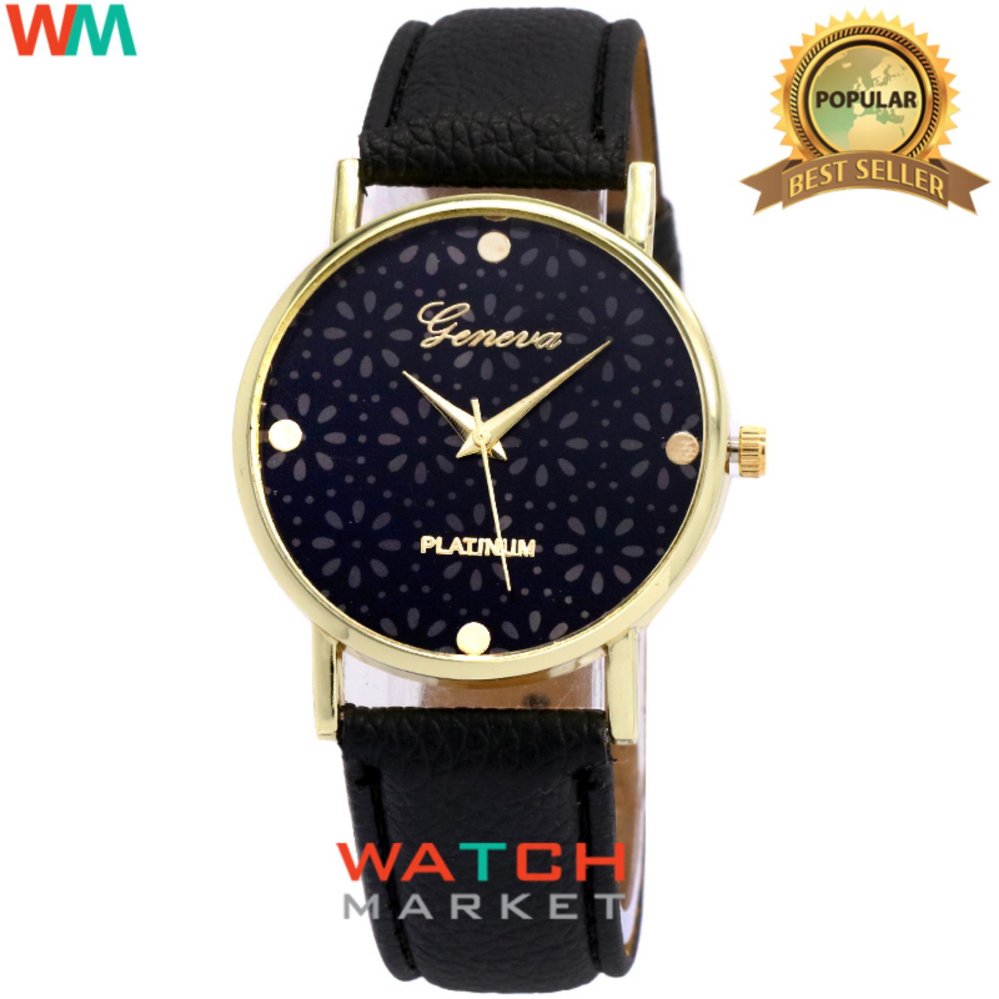 Geneva - Wanita - Flowers Analog Leather Band Quartz 002 - Black