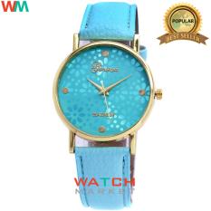 Geneva - Wanita - Flowers Analog Leather Band Quartz 002 - Blue