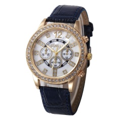 Geneva dengan Berlian Palsu Tiga Leather Watch Ladies Fashion Watch-Biru-Intl