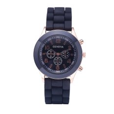Geneva Wanita Busana Pakaian Jam Tangan QUARTZ Silikon Olahraga Kasual Arloji-hitam