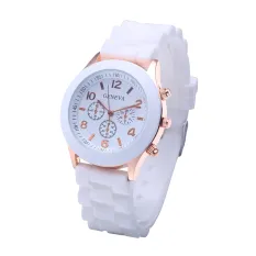 Geneva wanita busana pakaian jam tangan quartz silikon olahraga kasual arloji - putih