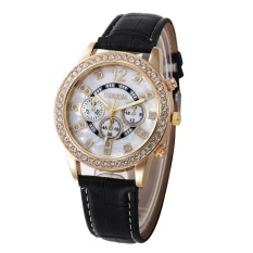 Geneva Wanita Watches Fashion Tiga Mata Palsu QUARTZ Kulit Jam Tangan-Hitam-Intl