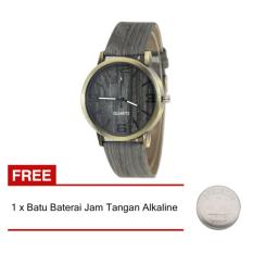 Geneva Wood - Jam Tangan Pria dan Wanita - Hitam Cokelat - Strap Kulit Motif Kayu - GEN_WOOD_A