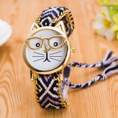 Getek Kucing Kucing Handmade Berlapis Emas Panggil Menenun Disesuaikan Jam Tangan Gelang (#11)