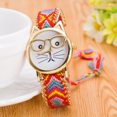 Getek Kucing Kucing Handmade Berlapis Emas Panggil Menenun Disesuaikan Jam Tangan Gelang (13)