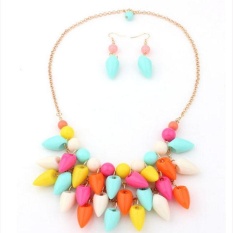 Perempuan Air Jatuh Bib Pesta Statement Kalung Earring Set Co-Internasional