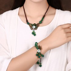 Kaca Aksesori Kalung Gaya Rakyat Dekorasi Minimalis Retro Kalung Punk Penutup Bekas Luka Hijau Wanita Rantai Pendek Klavikula-Internasional
