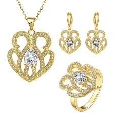 Glisten Perhiasan Set Party Kuningan Wanita Zirkon Emas Plated Earrings Kalung Cincin dengan Bunga