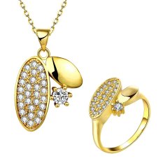 Glisten Perhiasan Set Party Kuningan Wanita Zirkon Cincin Berlapis Emas Kalung dengan Bentuk Oval