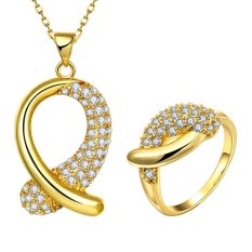 Glisten Perhiasan Set Party Kuningan Wanita Zirkon Cincin Berlapis Emas Kalung dengan Bentuk Unik