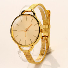 Emas Gadis Wanita Ladies Analog Stainless Kuarsa Gelang Jam Tangan Emas