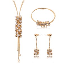 Berlapis Emas Kristal untuk Wanita Bridal Diamond Berlian Imitasi Anting Kalung Rantai Gelang 4 Pcs Set Sederhana Seksi Perhiasan