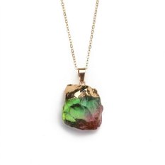 Gold Plated Natural Crystal Chakra Rock Necklace Quartz Pendant(Random Color) - intl