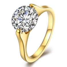 Emas Silver Plated Cincin Pernikahan Love Crystal Pasangan Wanita Zircon Cincin Fashion untuk Wanita dengan Berlian Tembaga Perhiasan- US UKURAN 6-Intl