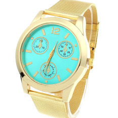 Golden Sabuk QUARTZ Jam Tangan Jam Emas Gelang Big Dial Jam Tangan Biru