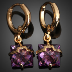 Cantik Kotak Hadiah Anting-anting 18 Karat Gold Fil Diamante Subang Ungu