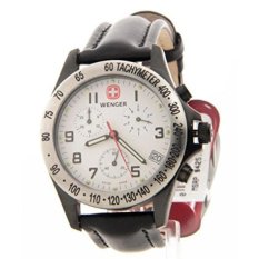 GPL/WENGER Swiss Military Black Leather Field Abad Chronograph Tachymeter Tanggal Watch 70883/kapal dari AMERIKA SERIKAT-Intl