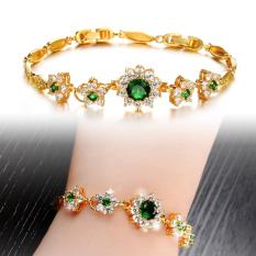 Green Crystal Bracelet Perhiasan Wanita Emas Disepuh Charm Bracelet Fashion Gelang Berlapis Emas untuk Wanita-0 Intl