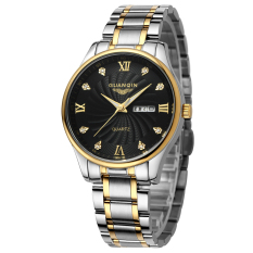Guanqin GQ80007-6Afs QUARTZ Men Steel Watch Kalender Luminous (Emas Hitam)
