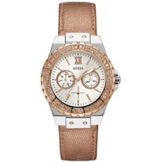 Guess - Jam Tangan Wanita - Silver-Putih - Strap Light Pink - W0023L7