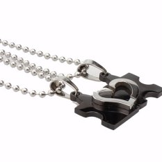 Hanyu Busana Puzzle Pasangan Titanium Baja Kalung Tahan Pasi Indonesia Ngumpul Di Sini Pendant Kalung (hitam)