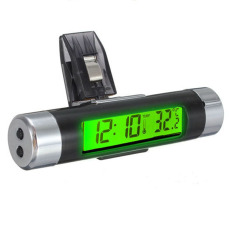 HDL Mobil Air Vent Clip-on Stick On Jam Elektronik + Thermometer DigitalLCD Display Green-Intl
